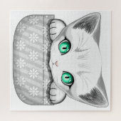 Kat Schattige en speels piekend uit een broekzak Legpuzzel (Horizontaal)