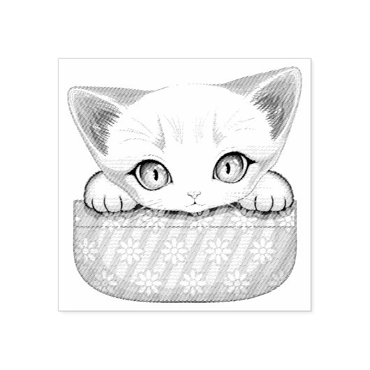 Kat Schattige en speels piekend uit een broekzak Rubberstempel (Afrduk)