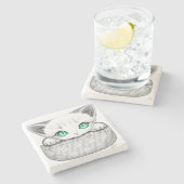 Kat Schattige en speels piekend uit een broekzak Stenen Onderzetter (Zijkant)