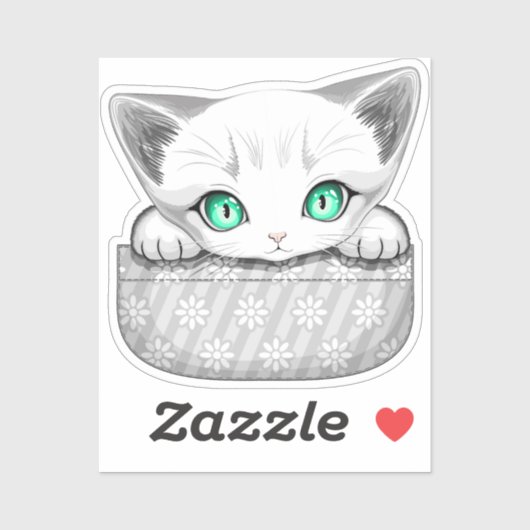 Kat Schattige en speels piekend uit een broekzak Sticker (Vel)