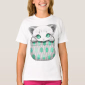 Kat Schattige en speels piekend uit een broekzak T-shirt (Voorkant)