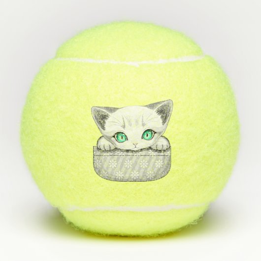 Kat Schattige en speels piekend uit een broekzak Tennisballen (Voorkant)