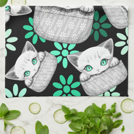 Kat Schattige en speels piekend uit een broekzak Theedoek (Gevouwen)