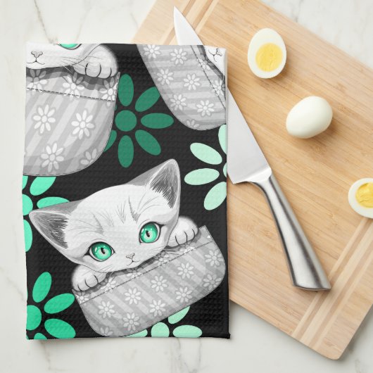 Kat Schattige en speels piekend uit een broekzak Theedoek (Quarter Fold)