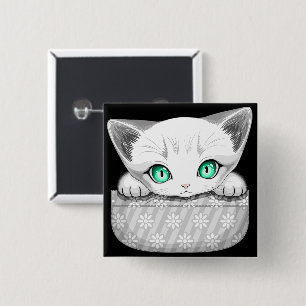 Kat Schattige en speels piekend uit een broekzak Vierkante Button 5,1 Cm