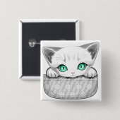 Kat Schattige en speels piekend uit een broekzak Vierkante Button 5,1 Cm (Voorkant /achterkant)