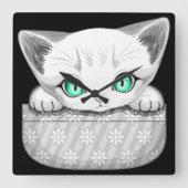 Kat Schattige en speels piekend uit een broekzak Vierkante Klok (Voorkant)