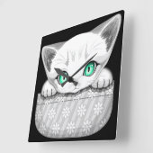 Kat Schattige en speels piekend uit een broekzak Vierkante Klok (Hoek)