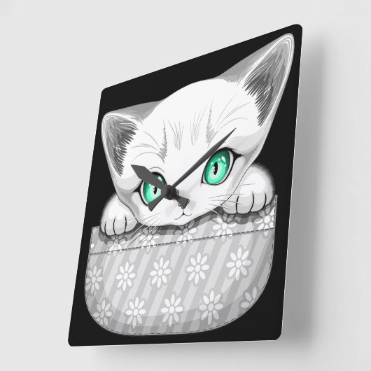 Kat Schattige en speels piekend uit een broekzak Vierkante Klok (Hoek)