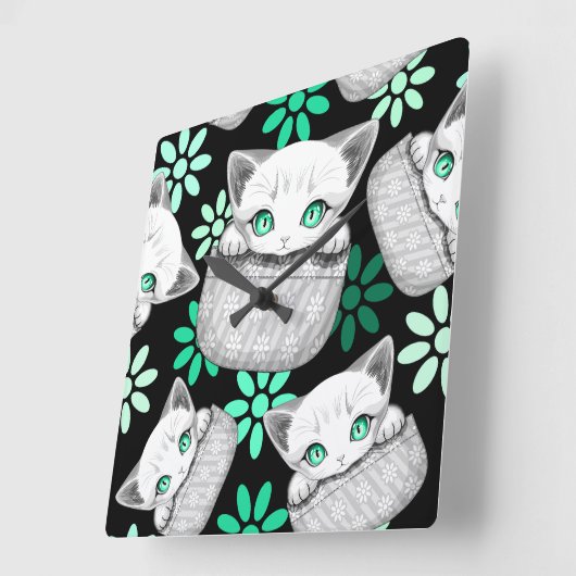 Kat Schattige en speels piekend uit een broekzak Vierkante Klok (Hoek)