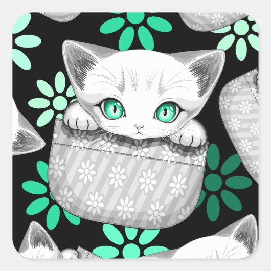 Kat Schattige en speels piekend uit een broekzak Vierkante Sticker (Voorkant)