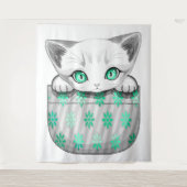 Kat Schattige en speels piekend uit een broekzak Wandkleed (Voorkant)