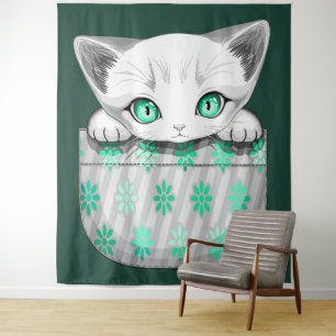 Kat Schattige en speels piekend uit een broekzak Wandkleed