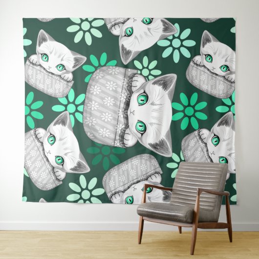 Kat Schattige en speels piekend uit een broekzak Wandkleed (In Situ (horizontaal))