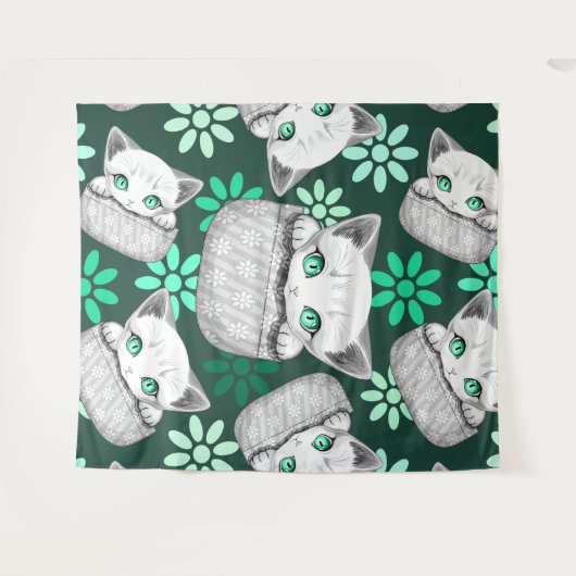 Kat Schattige en speels piekend uit een broekzak Wandkleed (Voorkant (horizontaal))