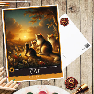 Kat   Schattige familie  Briefkaart