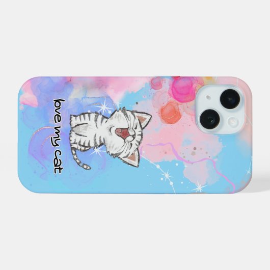 Kat schattige telefoonhoesje iPhone 15 case (Achterkant horizontaal)