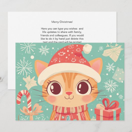 Kat Schattige Xmas Candy Cane Gifts Aangepaste tek Feestdagenkaart (Voorkant / Achterkant)