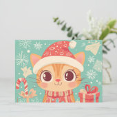 Kat Schattige Xmas Candy Cane Gifts Aangepaste tek Feestdagenkaart (Staand voorkant)