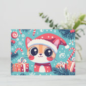 Kat Schattige Xmas Candy Cane Gifts Aangepaste tek Feestdagenkaart (Staand voorkant)