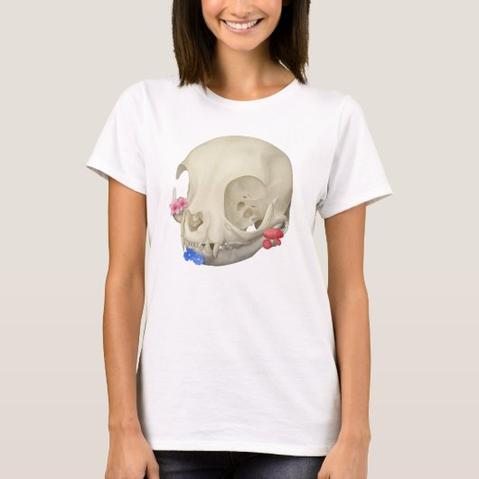 Kat schedel met flora t-shirt (Voorkant)
