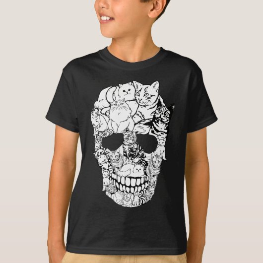 Kat Schedel Shirt - Kitty Skelet Halloween Kostuum (Voorkant)