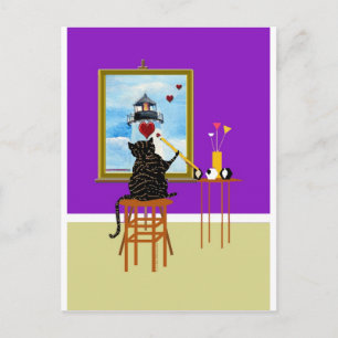 Kat Schilderen Lichte huis+Harten Briefkaart
