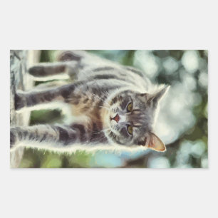 Kat schilderen rechthoekige sticker