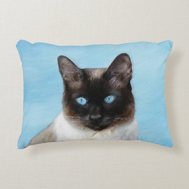 Kat schilderen van Siamese - Kute Original Cat Art Accent Kussen (Voorkant)