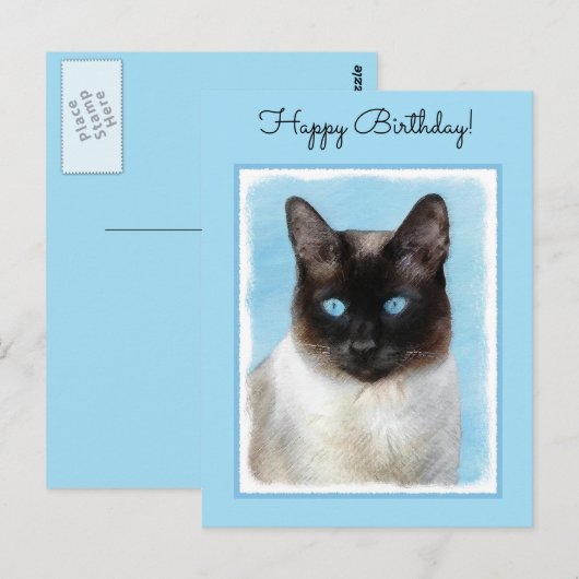 Kat schilderen van Siamese - Kute Original Cat Art Briefkaart (Voorkant / Achterkant)
