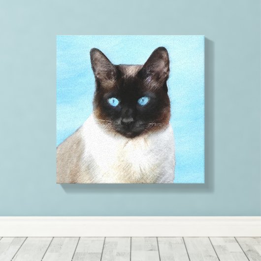 Kat schilderen van Siamese - Kute Original Cat Art Canvas Afdruk (Insitu (Houten vloer))