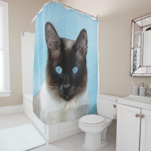 Kat schilderen van Siamese - Kute Original Cat Art Douchegordijn (In situ)