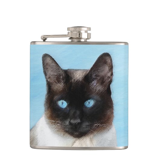 Kat schilderen van Siamese - Kute Original Cat Art Heupfles (Voorkant)