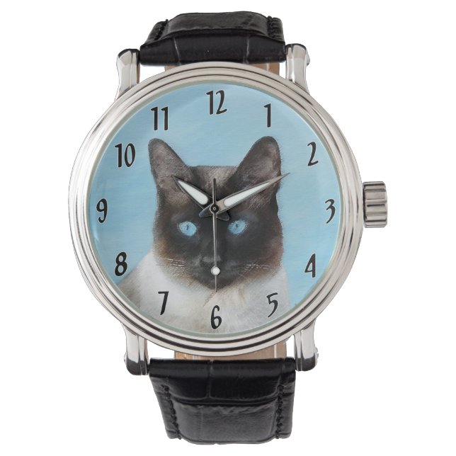 Kat schilderen van Siamese - Kute Original Cat Art Horloge (Voorkant)