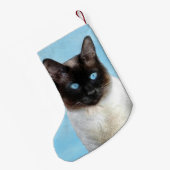 Kat schilderen van Siamese - Kute Original Cat Art Kleine Kerstsok (Achterkant (Hangend))