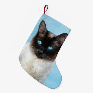 Kat schilderen van Siamese - Kute Original Cat Art Kleine Kerstsok