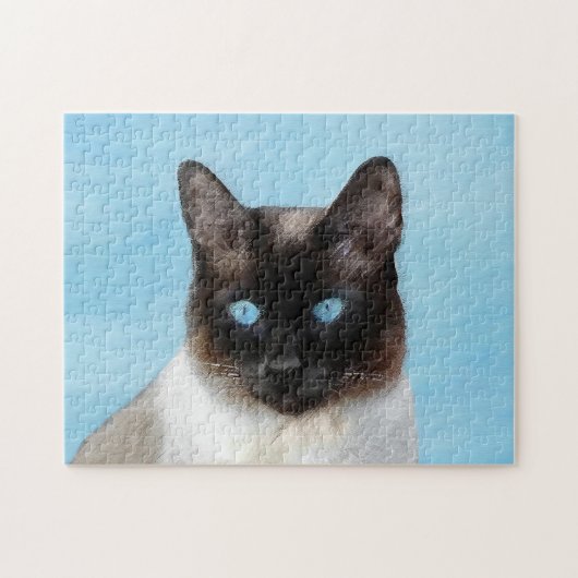 Kat schilderen van Siamese - Kute Original Cat Art Legpuzzel (Horizontaal)