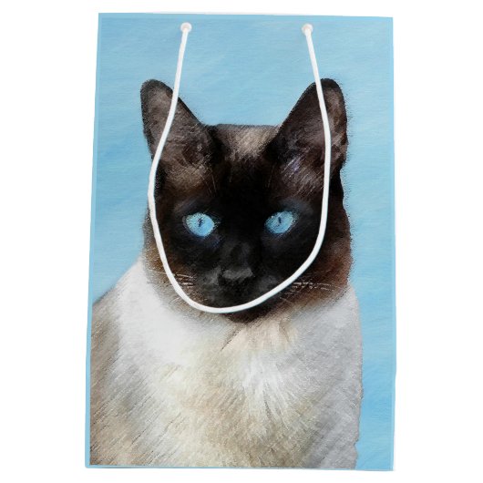 Kat schilderen van Siamese - Kute Original Cat Art Medium Cadeauzakje (Achterkant)