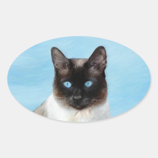 Kat schilderen van Siamese - Kute Original Cat Art Ovale Sticker (Voorkant)