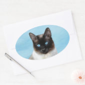 Kat schilderen van Siamese - Kute Original Cat Art Ovale Sticker (Envelop)