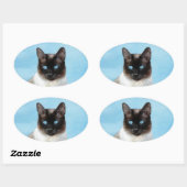 Kat schilderen van Siamese - Kute Original Cat Art Ovale Sticker (Vel)