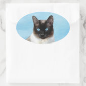 Kat schilderen van Siamese - Kute Original Cat Art Ovale Sticker (Tas)