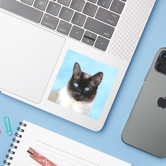 Kat schilderen van Siamese - Kute Original Cat Art Sticker (Laptop met iPhone)