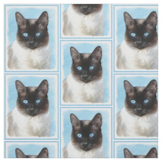 Kat schilderen van Siamese - Kute Original Cat Art Stof (Swatch)