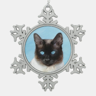 Kat schilderen van Siamese - Kute Original Cat Art Tin Sneeuwvlok Ornament