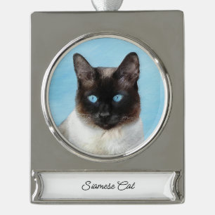 Kat schilderen van Siamese - Kute Original Cat Art Verzilverd Banner Ornament