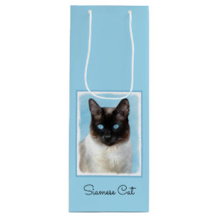 Kat schilderen van Siamese - Kute Original Cat Art Wijn Cadeautas