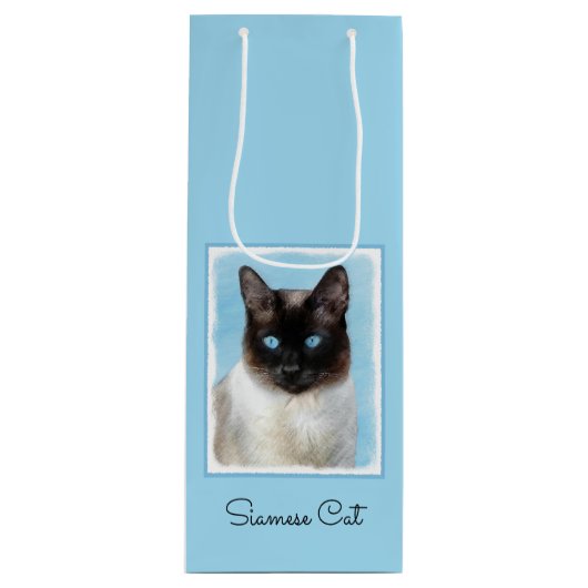 Kat schilderen van Siamese - Kute Original Cat Art Wijn Cadeautas (Voorkant)