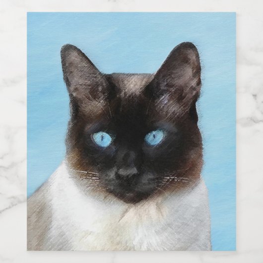 Kat schilderen van Siamese - Kute Original Cat Art Wijn Etiket (Enkel label)