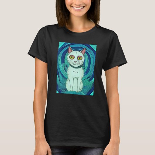 kat schilderen waterverf portret t-shirt (Voorkant)